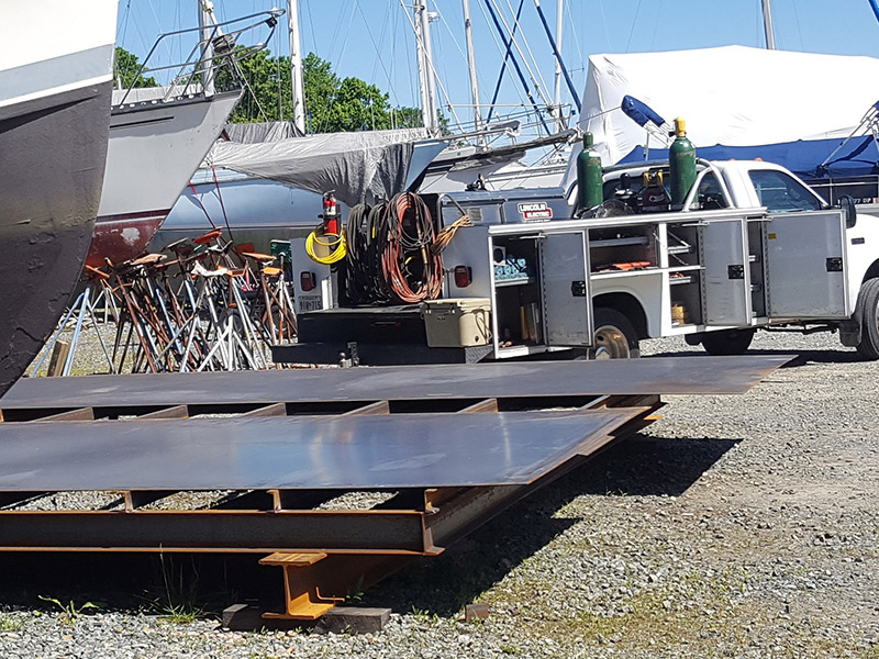 Firework barge fabrication being done right here at Bay Boat Works!